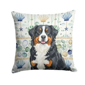 Bernese Mountain Dog Coastal Sea Glass Throw Pillow Decorative Indoor Outdoor Accent Cushion for Couch, Bed or Patio, 18Hx18W