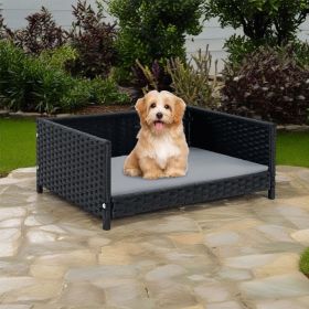Rattan Dog Bed with Waterproof Soft Cushion for Medium Small Dogs Cats