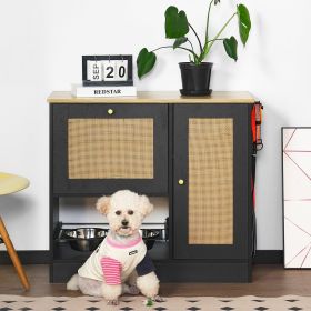 Feeding station with 2 lockers, pet feeding station with 2 elevated dog bowls, side hooks, anti-tipping kit
