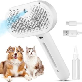 3 In 1 Cat Steam Brush, Pet Steam Brush For Cat Dog Long Short Haired, Pet Spray Hair Removal Comb For Small Animals Shedding & Grooming, Water M (Option: White)