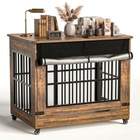 42" Large Dog Crate Furniture, Double Door Wooden Indoor Dog Kennel Furniture (Coloe: RUSTIC-BROWN)