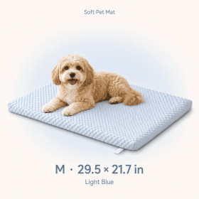 Summer Dog Bed Mat with Removable Machine-Washable Cover, Cushioned Foam Pet Mattress, Non-Slip Crate Kennel Pad for Cats, Small Medium Dogs (Color: Blue, size: M)